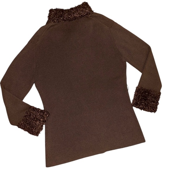 Y2K Max Studio Brown Knitwear Faux Fur Trim Duster Cardigan Sweater - Size XL - Picture 6 of 8